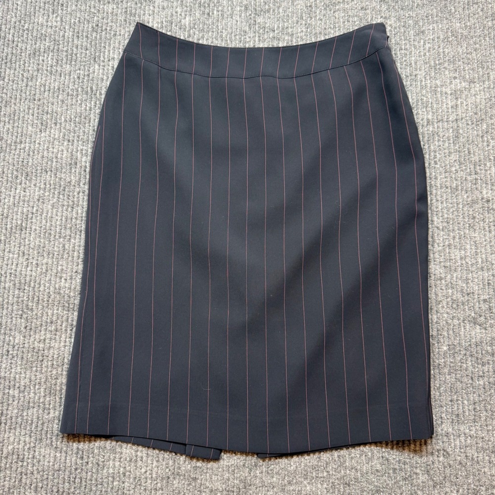Anne Klein Dark Gray Pink Pinstripe Pencil Skirt‎ Petite 6P Work Office Career